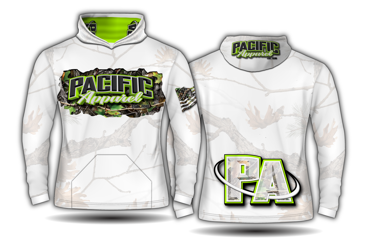 Long Sleeve Hoodie Winter Camo Pattern MADE IN USA